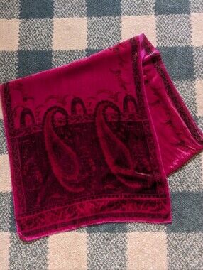 Vintage Silk Rayon Velvet Deep Fuchsia Pink Whimsygoth Witchy Paisley Scarf